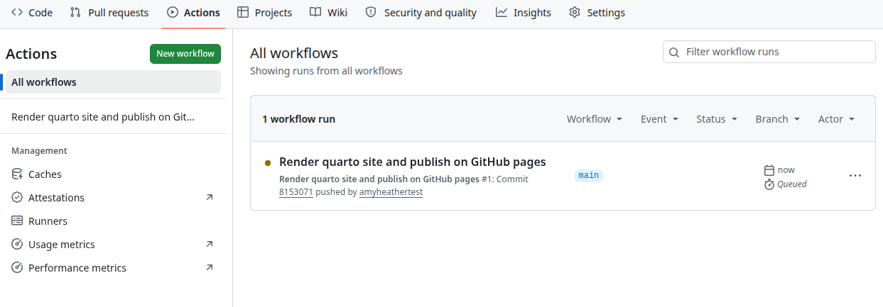 Screenshot showing a workflow run in the Actions list.