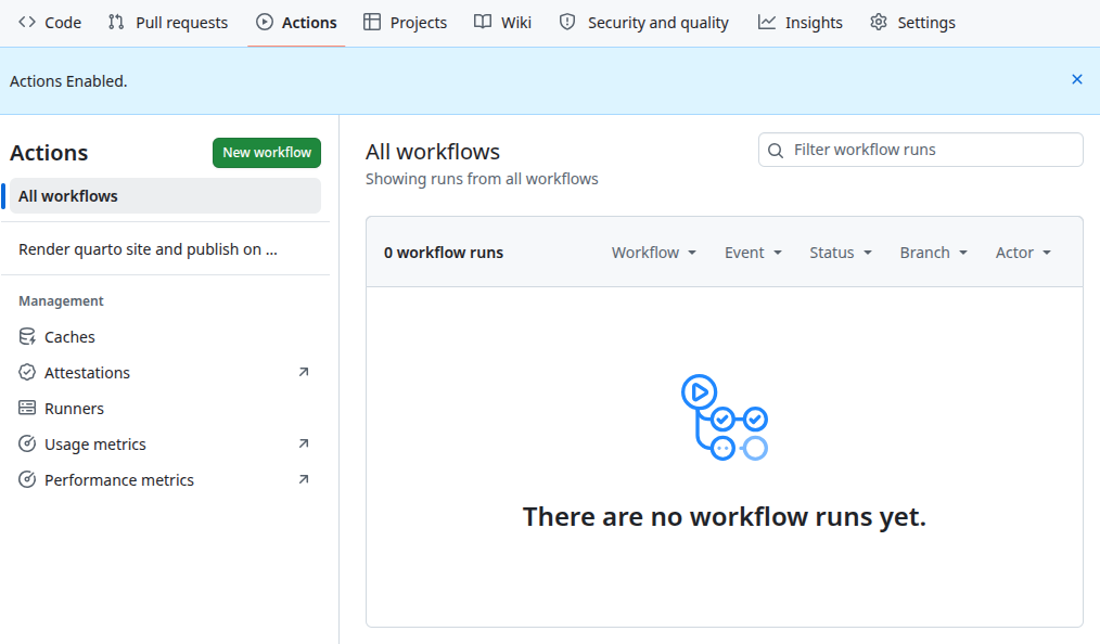 Screenshot of screen after clicking to enable actions.