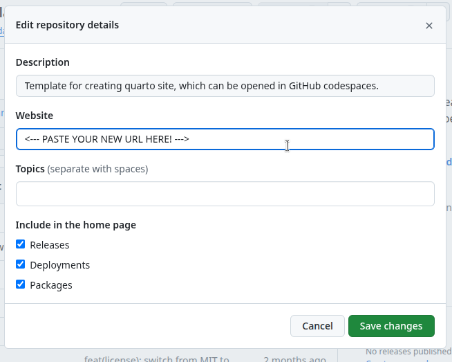 Screenshot showing the Website field.