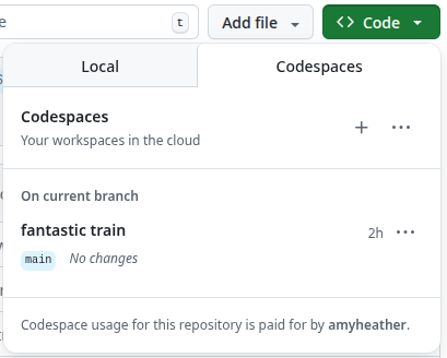 Screenshot of existing Codespace list.