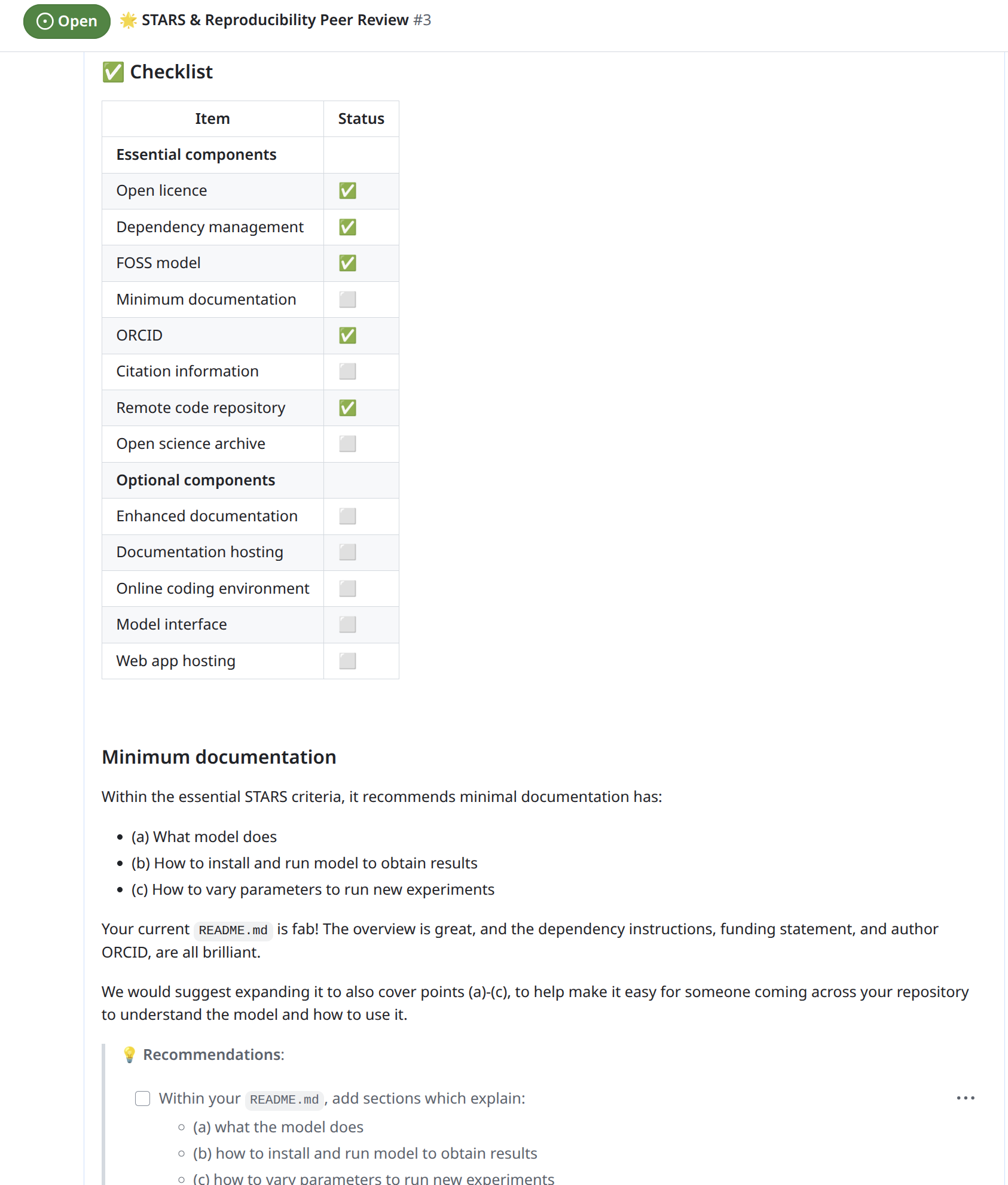 Screenshot from the review GitHub issue